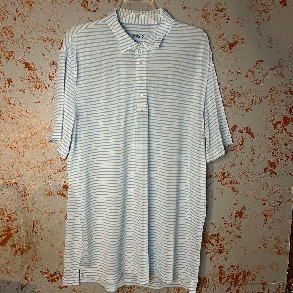 Johnnie-O Performance Featherweight Polo Shirt Blue White Mens Size XXL Golf